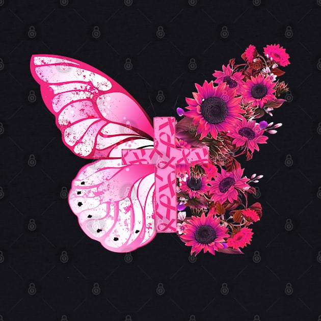 Butterfly Pink Ribbon Breast Cancer Shirt by Gendon Design